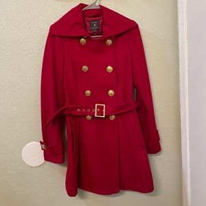 Red pea coat